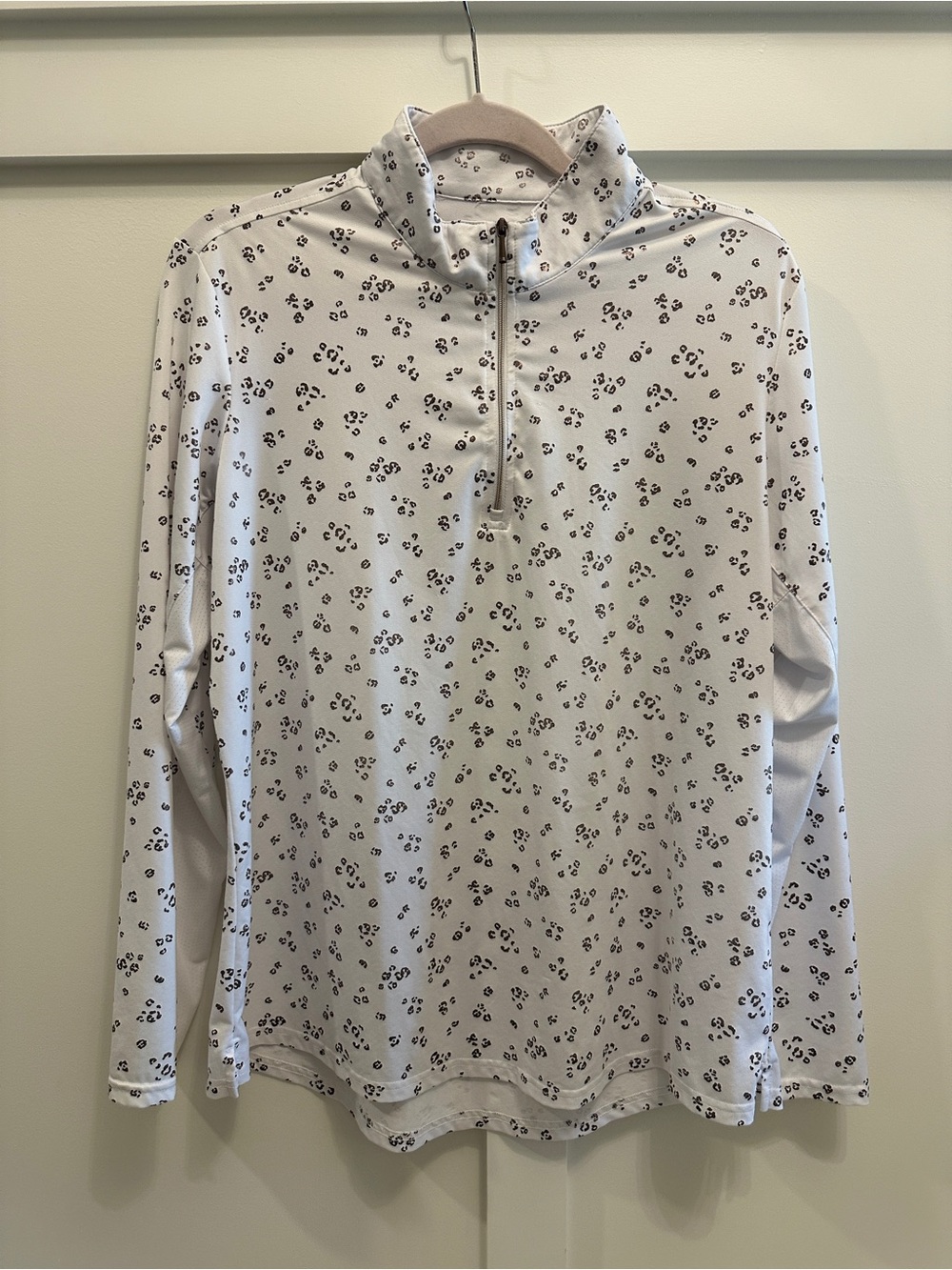 SanSoleil Metallic Leopard UPF 50 Quarter Zip Top L